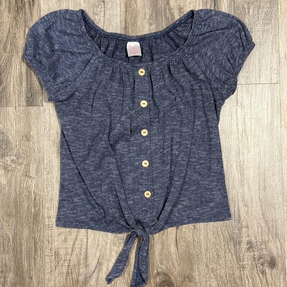 Blue Cap Sleeve Tie Front Blouse